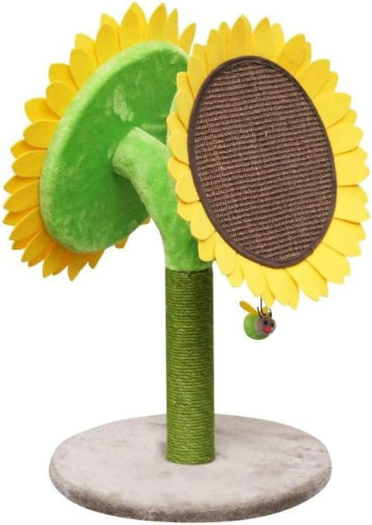 PetPals Sunflower Cat Scratcher with Angled Double Jute Scratching Pads and Replaceable Sisal Post, Cat Claw Scratcher Pole for Kitten with Interactive Toy Bee, for Multi-cat Home