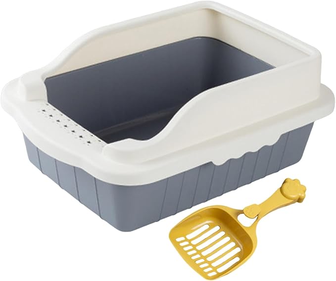 Open Top Cat Litter Box Potty Toilet Easy to Clean Splashproof Pet Litter Tray Pan with Scooper for Rabbit Indoor Cats Bunny- Gray M 31x21x16cm