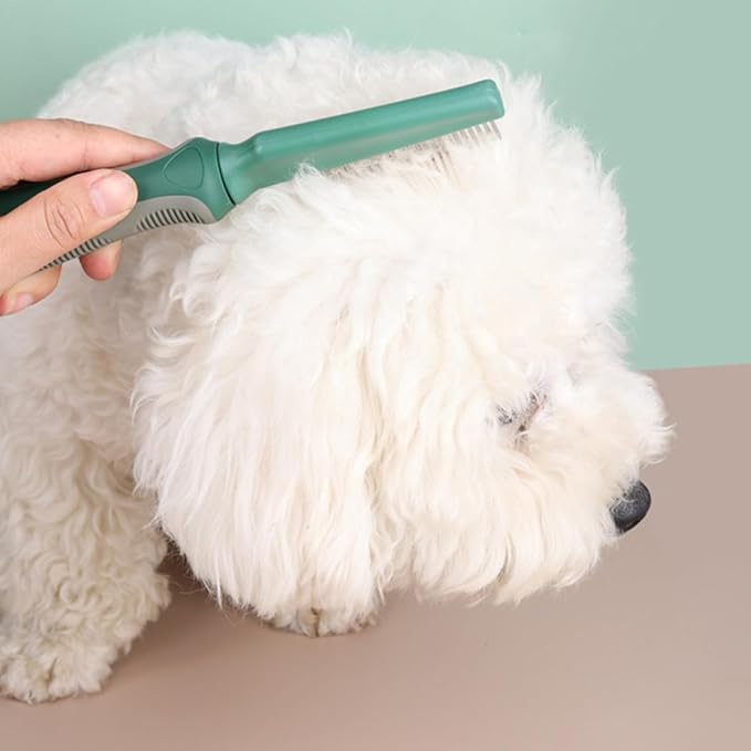BESTonZON Pet Dematting Comb with 78 Fine Metal Teeth Olive Green for Cats and Dogs, Portable Shedding and Grooming Tool for Tangle Removal and Hair