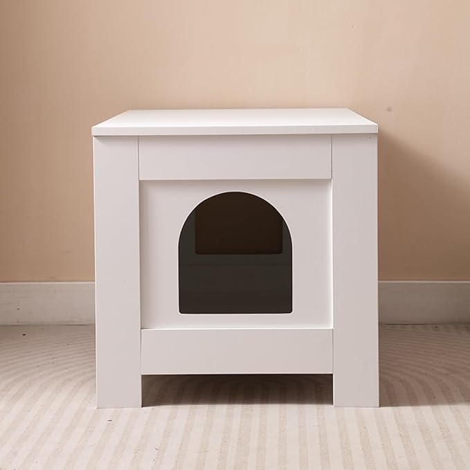 Cat Litter Box Enclosure with Barn Door Wooden Cat Washroom Furniture Litter Box Furniture Hidden End Side Table Pet House Multi Functional Double Cabinet Doors for Bedroom Living White
