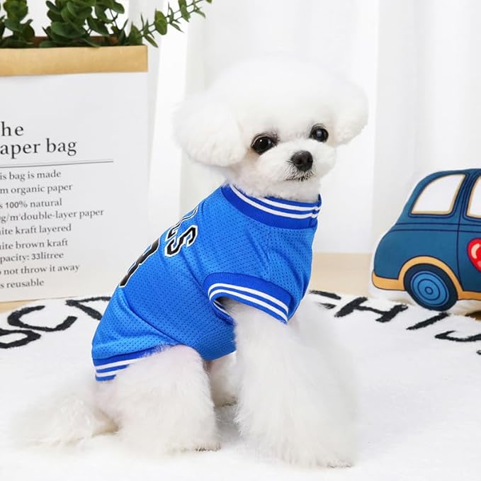 Dog Clothes Basketball Mesh Breathable T-Shirt,Pet Clothes Puppy Sportswear Spring/Summer Fashion Dog Shirt. (Blue, Large)
