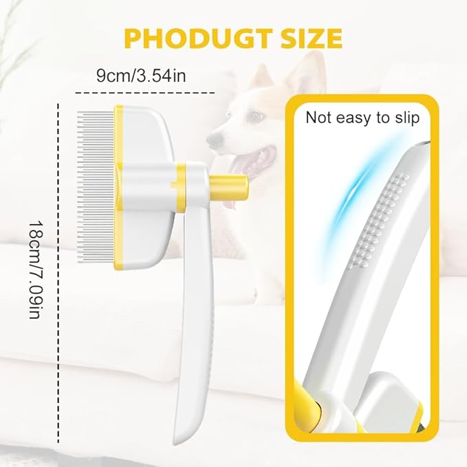 Pet Hair Removal Comb Flea Comb, Multifunctional Cat Brush with Release Button, Grooming Brush Supplies for Detangling Thinning and Shedding, All Hair Types (Pink)