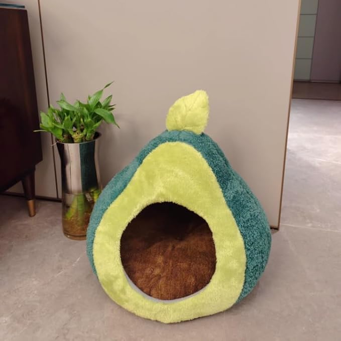 Cat Bed for Indoor Cats - Adorable Cozy Avocado Cat Cave with Removable Cushion, Super Soft Pet House Tent for Kittens & Small Pets, Warm and Washable Non-Slip Design