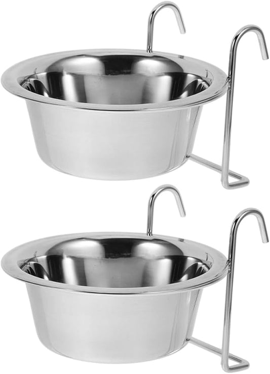2pcs Hanging Dog Bowls Stainless Steel No Spill Puppy Food and Water Feeder Bowls for Dog Cage Pet Feeding Supplies