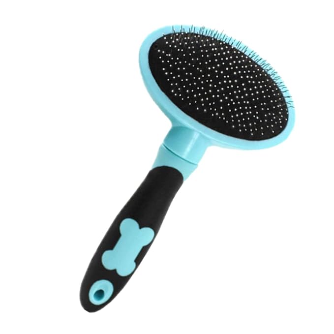 Cat Grooming Brush Tool for Cats Dogs Self-cleaning Slicker Comb Gentle Deshedding Brush for Long Haired Pets Blue Massage Bristle Design for Painless Grooming
