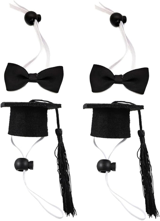 BESTonZON Mini Dog Graduation Caps and Bow Ties Set, Elastic Black Tassel Pet Doctoral Hats with 3.5x7cm Bow Tie, 4pcs Pet Costume for Dog Graduation and Party Supplies