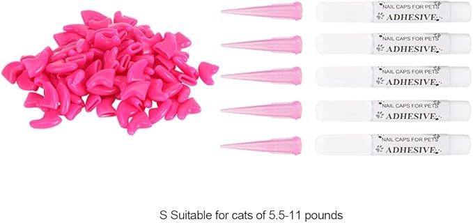 Pongnas 100PCS Soft PVC Cat Nail for Safe Claw - Rose Red & Blue, Ideal Grooming Accessory for Cats (S)