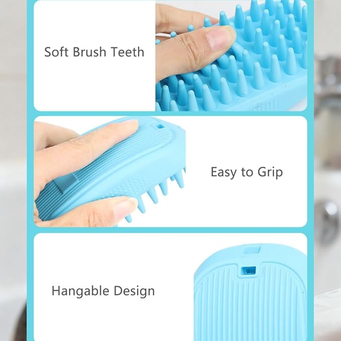 Pet Bath Brush Dog Cat Massage Hairbrush Comb for Grooming Shower Scrubbing Shedding Massage Long Short Hair Pets Cats Dogs Supplies - Blue