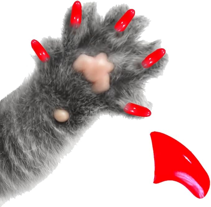6 Month Piece Soft Nail Caps with Adhesive for Cat Claws - Fluorescent RED Medium