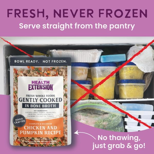 Health Extension Gently Cooked Chicken & Pumpkin Dog Food, Human-Grade & Shelf-Stable with Superfoods, Supports Digestion, Immunity, Skin & Coat, 9 oz Pouch (Pack of 5)