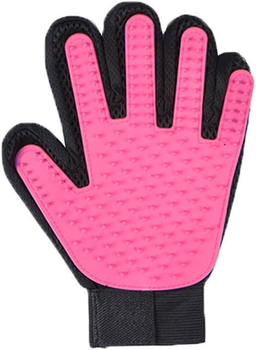 Pet Grooming Glove - Double-Sided Silicone cat Petting Gloves, Universal Grooming, Cleaning and Massage Brushes for Cats and Dogs, Depilation and Anti-Scratching pet Supplies (Rose red [Left Hand])