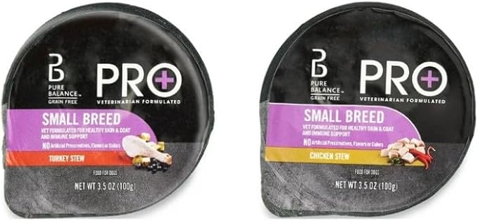 (2 Pack) ~ Pure Balance Pro+ Turkey Stew & Chicken Stew Wet Dog Food for Small Breeds, Grain-Free ~ 3.5 Oz Cups ~ 12 Cups ~ Natural Ingredients, Supports Healthy Skin & Immune System ~ (24 Cups)
