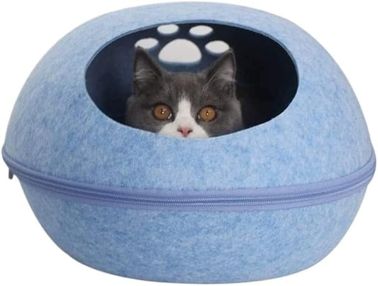 Ultra Soft Material Dog Cat Bed Cave Sleeping Bag Zipper Egg Shape Pet Felt Cloth House Nest Basket for Cats Animals Supplies Washable Pet Bed(Blue,48 * 38 * 25cm)
