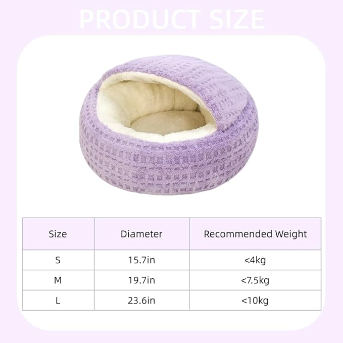 Plush Cat Bed Hooded Semi Enclosed Shell Shaped Pet Nest Cozy Warming Anti-Slip Small Dog Bed for Puppy and Kitten (Purple, Medium)