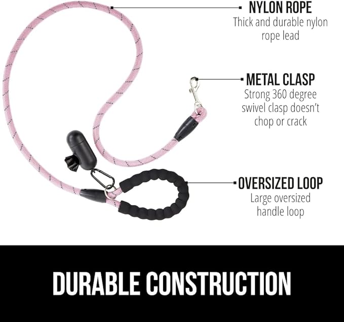 Gorilla Grip Cat Litter Trapping Mat and Pet Leash, Cat Litter Trapping Mat is 35x23 Inch, Pet Leash Includes Waste Bag Dispenser, Both in Pink Color, 2 Item Bundle