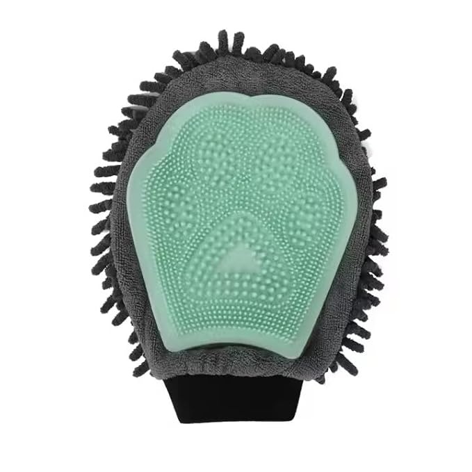 Double-Sided Pet Hair Removal Bath Brush – Dog & Cat Grooming Glove for Shedding & Massage (Green, 10.2" × 4.7")