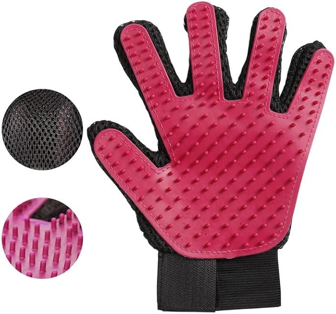 Pet Hair Removal Glove，Cats & Dogs Grooming Supplies，Efficient Deshedding Pet Grooming Gloves 2-in-1 Deshedding Brush(Two Colors)(Pink,Left-Hand)