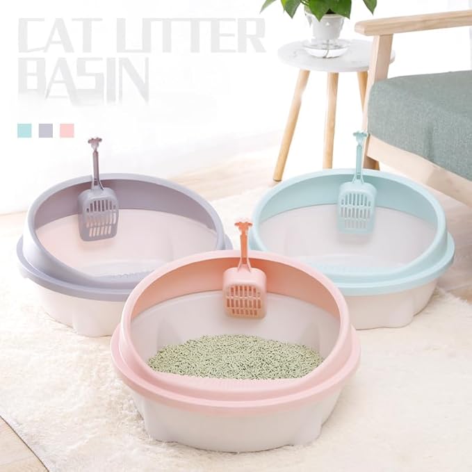 Semi-Closed Plastic Cat Bedpans Cat Litter Box Circular Anti-Splashing Sifting Cat Toilet Large Capacity Cat Covered Litter Box (Purple)
