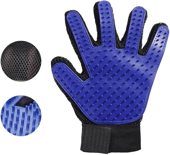 Pet Hair Removal Glove，Cats & Dogs Grooming Supplies，Efficient Deshedding Pet Grooming Gloves 2-in-1 Deshedding Brush(Two Colors)(Blue,Left-Hand)