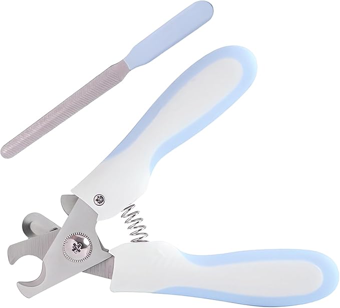 Pet Nail Clippers & Trimmers for Dogs & Cats - with Safety Guard & Free Nail File - Professional Pet Grooming Tool (Blue, Small)