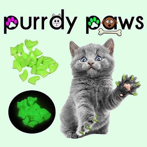 6 Month Supply Soft Nail Caps for Cats Green Glow in The Dark Large - Extra Adhesives