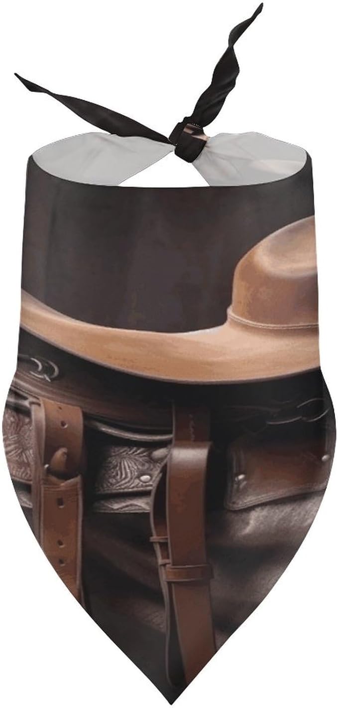 Dog Bandana Spring Pet Scarf Adjustable Triangle Horse Saddle with A Cowboy Hat Wild Printing Dog Bib Washable Polyester Puppy Bandana for Small Medium Large Dogs Cat Birthday Party Supplies
