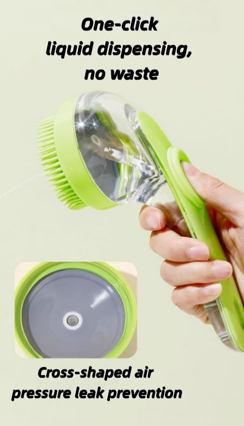 2-in-1 Pet Bath Brush with Shampoo Dispenser - Dog Grooming Scrubber for Long/Short Haired Dogs & Cats Free Shower Brush (GREEN C)