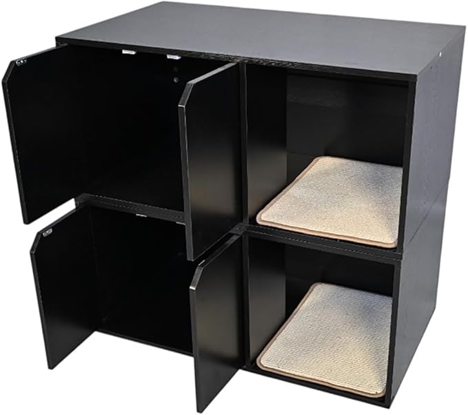 35.83" Black Cat Litter Box Enclosure Hidden Furniture with Scratching Pad, Modern Indoor Cat House