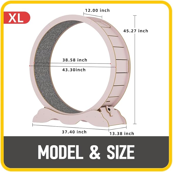 Cat Exercise Wheel 45 Inch Cat Treadmill for Indoor Cats, Running Wheel with Detachable Carpeted Runway, Cats Running Wheel Carpet Suitable for Most Pets Weight Loss and Health (Pink, XL)