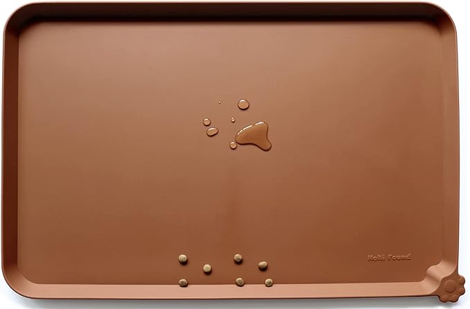 Hoki Found XX-Large Silicone Pet Food Mats Tray - Non Slip Pet Dog Cat Bowl Mats Placemat - Dog Pet Cat Feeding Mat - Waterproof Dog Cat Food Mats -Pet Water Mats for Carpet - Caramel
