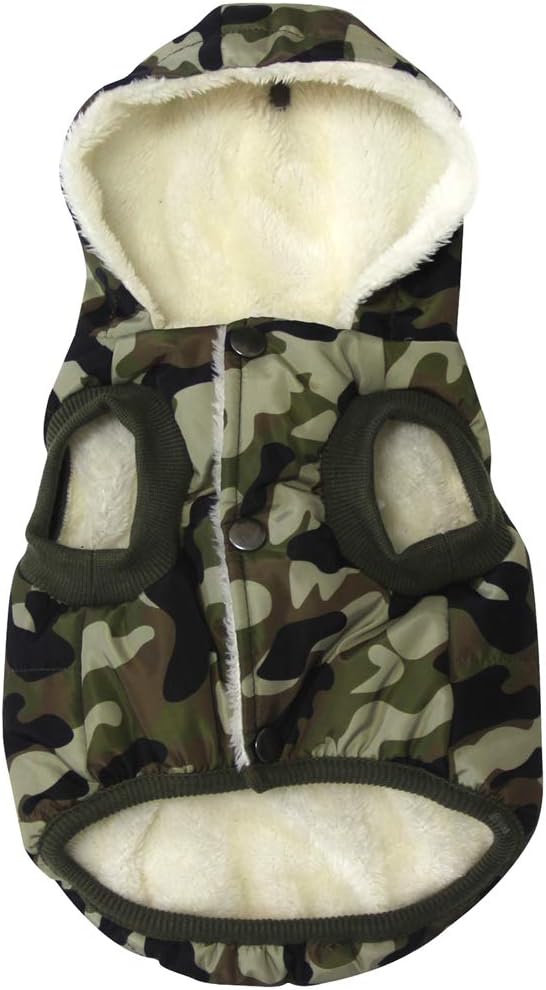 Fleece Lining Extra Warm Dog Hoodie in Winter for Large Dogs Jacket Pet Coats with Hooded,Green Camo XXXL