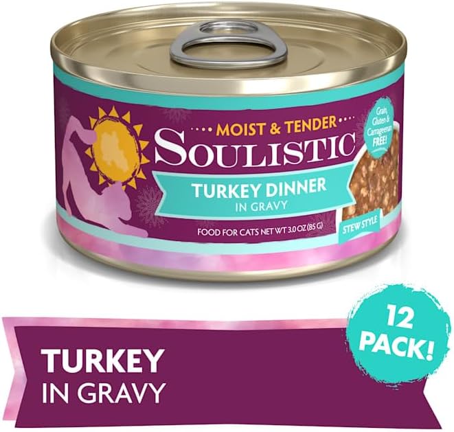 Soulistic Moist & Tender Turkey Dinner in Gravy Wet Cat Food, 3 oz., Case of 12