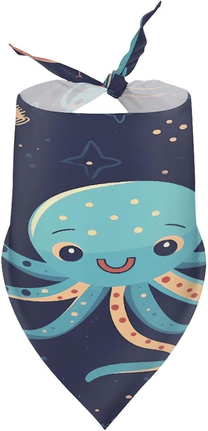 Dog Bandana Spring Pet Scarf Adjustable Triangle Cartoon Octopus Printing Dog Bib Washable Polyester Puppy Bandana for Small Medium Large Dogs Cat Birthday Party Supplies