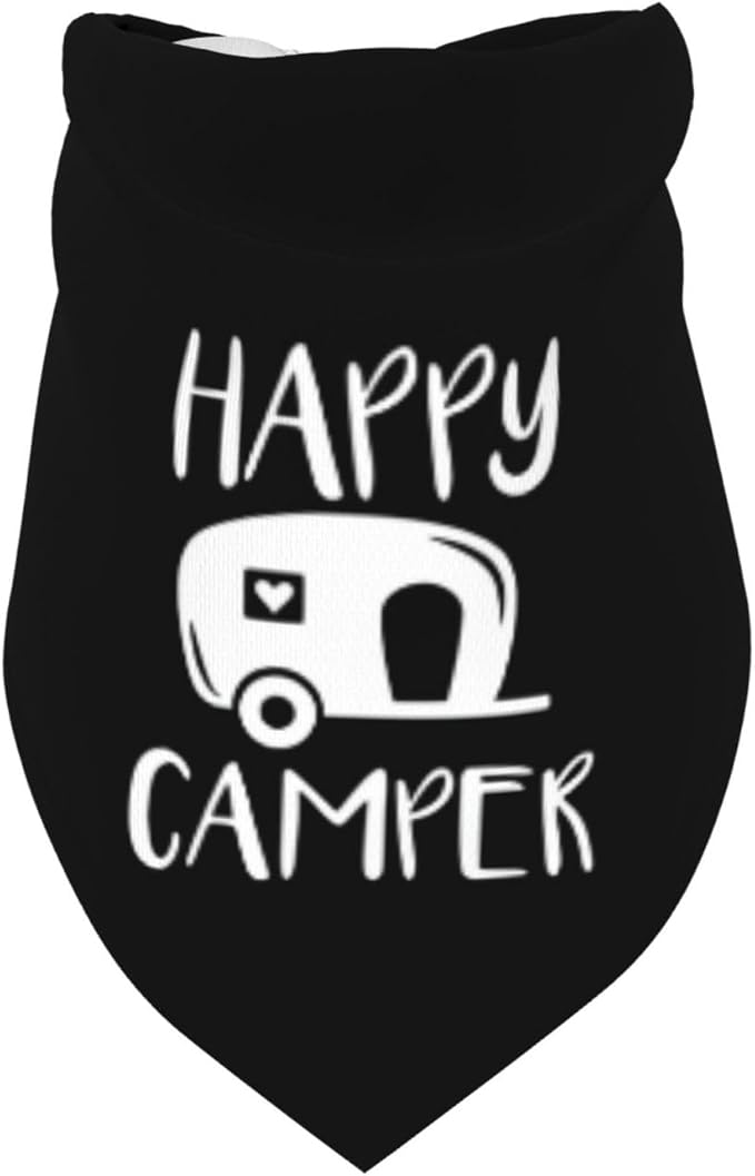 Happy Camper Summer Dog Bandana，Adorable Puppy Accessory for The avid Camper ，Pet Neckerchief for Pets Daily Wear Photo Prop Party Supplies,Funny Cute Dog Bandana (Black)