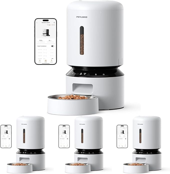 PETLIBRO Automatic Cat Feeder,5G WiFi Automatic Dog Feeder with Freshness Preservation,5L Timed Cat Feeders with Low Food Sensor,Up to 10 Meals Per Day,Granary Pet-Feeder for Cats/Dogs,(Pack of 4)