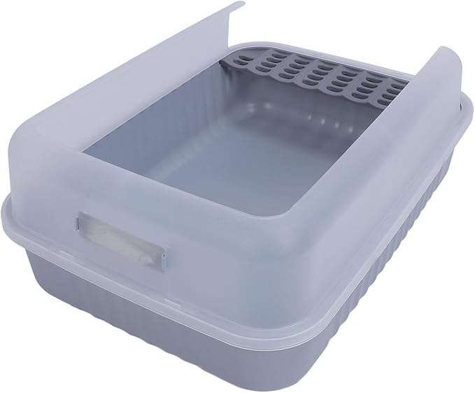 Proof Open Top Easy to Clean Semi Enclosed, Large Cat Litter Box with Scoop for Kittens Ideal for Bigger Cats No Stress Environment Litter BoxesLitter & Housebreaking (Yellow) (Light Gray)
