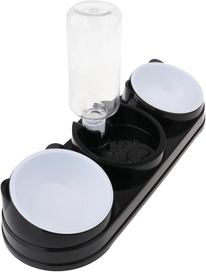 Elevated Double Bowl Pet Feeders with Automatic Water Dispenser Antislip Base for Dog Cats Daily Feeding Watering Supply - Black - Version