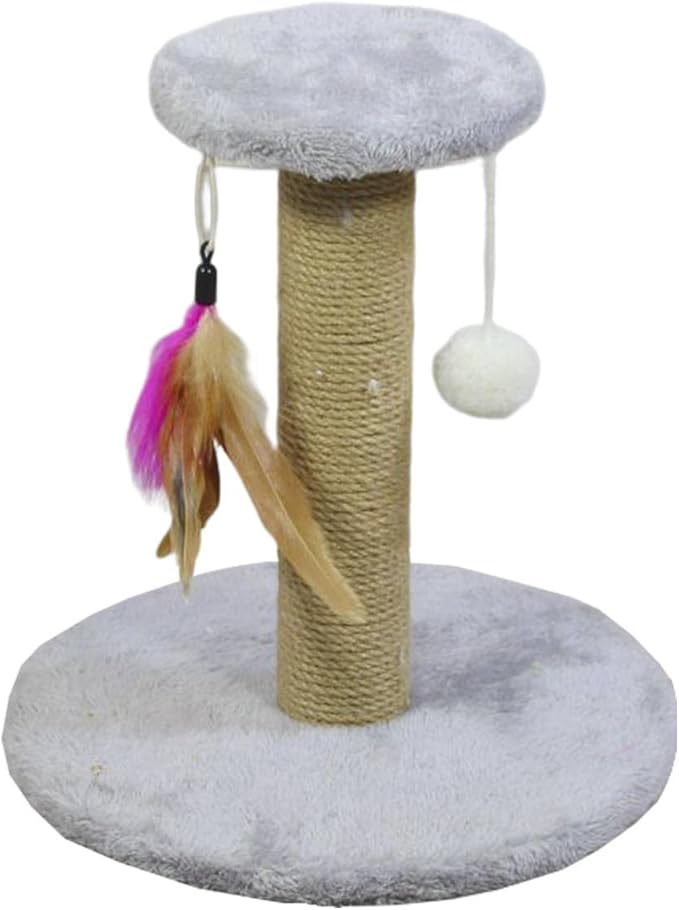 Cat Scratching Post Sisal Rope Scratcher Kitty Scratch Pole Protecting Your Furniture Kitten Cat Post Interactive Toy for Small Cats Indoor (Round Gray)