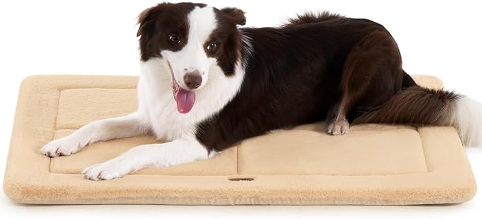 MADE 4 PETS Dog Crate Pad Bed for Large Dogs, Washable & Reversible, Anti-Slip Kennel Mat for Cozy Sleeping, Soft Fluffy Dog Bed for Indoor & Outdoor Use, 36"x27", Khaki