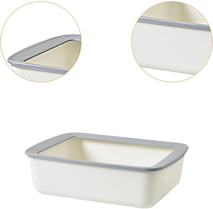 Open Top Pet Litter Tray, Easy Clean Cat Litter Box with Splash Guard, 16.14x12.20x4.92 Inch Indoor Cat Sand Box Toilet Basin- White