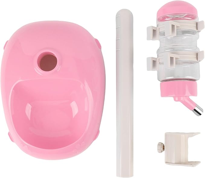 Pet Standing Water Dispenser, Height Adjustable Automatic Water Feeder Food Feeder Bowl, 500ml Dog Water Bottle Dispenser, Dog Cat Feeding Water Bowl Set (Pink)