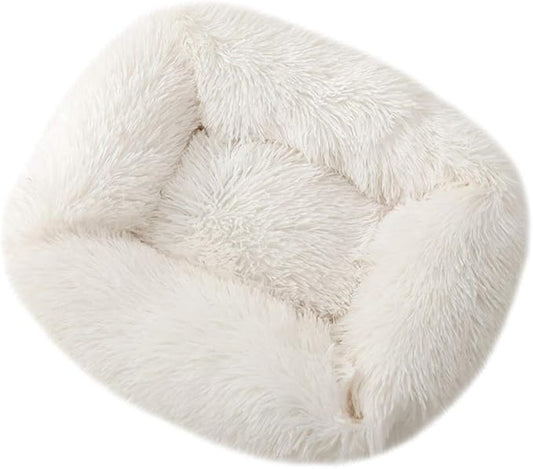 La La Pet® Donut Dog Cat Bed Cozy Cave Pet Bed Burrow Dog Bed Calming Cuddler Self-Warming Pet Bed Soft Plush Pet Cushion Improved Sleep for Cats Small Medium Dogs White XS