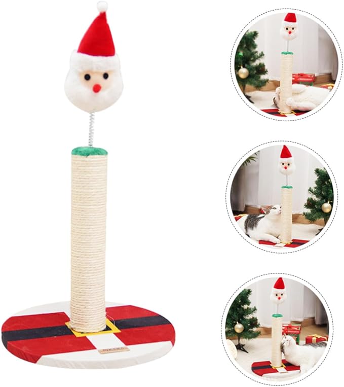 Luxshiny Christmas Santa Cat Scratching Post for Indoor Cats Integrated Sisal Floor Scratching Pole Wear-Resistant Kitten Claw