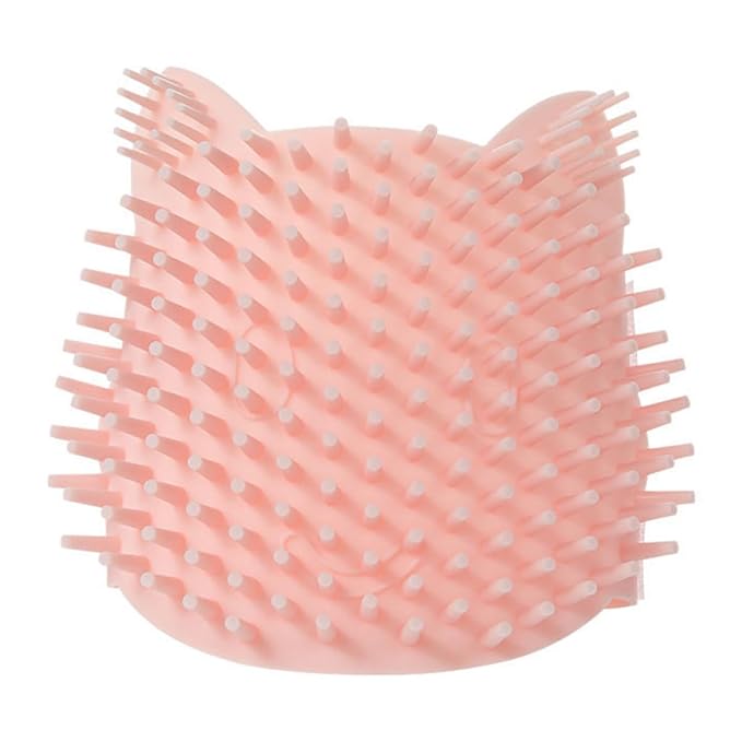 Yardwe Silicone Cat Wall Comb Massage Brush, Pink Large Grooming Tool with Corner Scratcher for Self-cleaning and Loose Hair Removal, Dual Wet and Dry Use for Cats