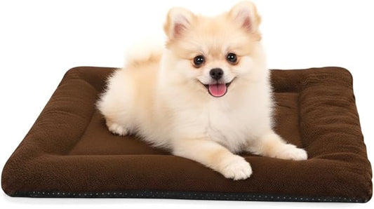Dog Crate Pad 24 Inch, Washable Plush Crate Mat for Small Dogs and Puppies, Anti Slip Kennel Pad for Metal Crates, Indoor Use and Travel, Brown