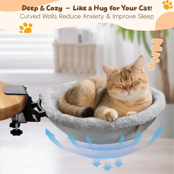 L&W BROS. Cat Desk Bed, with 2 Machine-Washable Covers -No Wash Downtime, Supports 50lbs, Space-Saving Foldable Cat Bed Desk Mount for Gaming