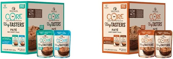 Wellness CORE Tiny Tasters Wet Cat Food Pate, Seafood & Poultry Variety Pack Bundle, 1.75-Ounce Pouches (Pack of 24)