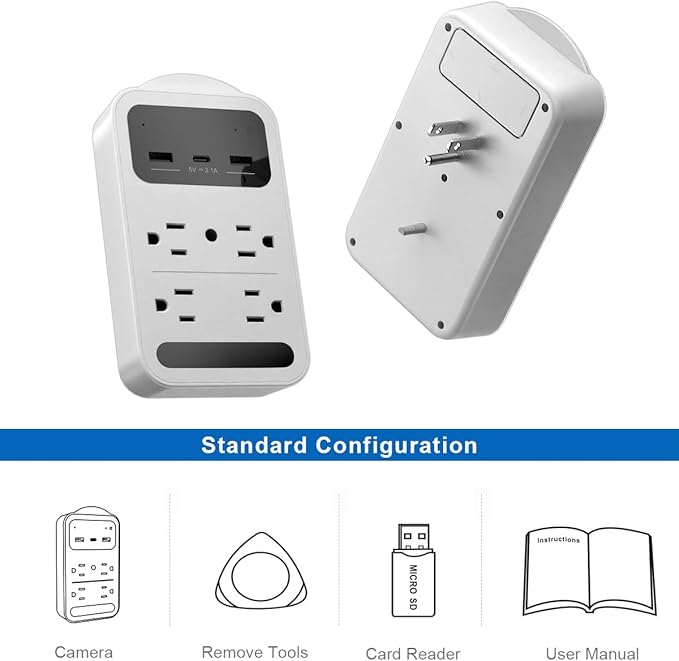 160° Wide Angle 4K HD Charger Camera,Security Indoor Camer a,Outlet Cameras,Nanny Camera for Home/Office/Pet/Indoor,Camera Outlet with Motion Detection,Pet Monitor Cameras (CAM WHH)