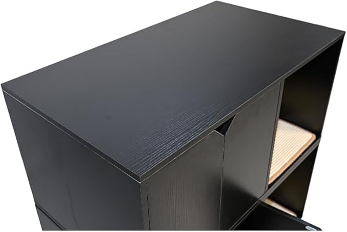 35.83" Black Cat Litter Box Enclosure Hidden Furniture with Scratching Pad, Modern Indoor Cat House