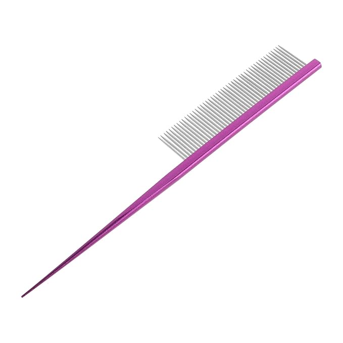 SUPVOX Pet Grooming Comb Rat Tail Metal Pet Comb with Rounded Ends for Dematting and Hair Removal Suitable for Cats and Dogs Purple